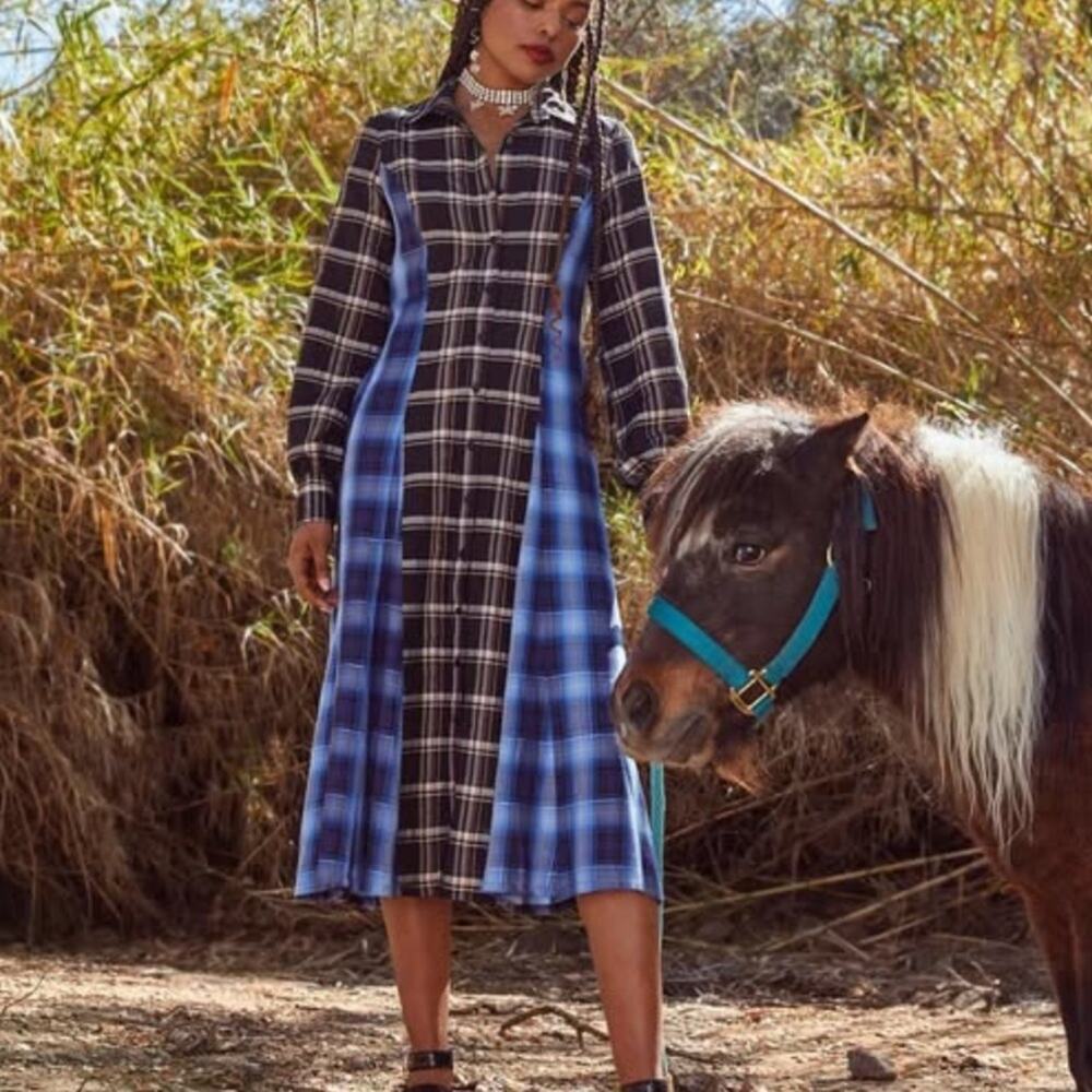 Autumn Adeigbo Carson Plaid Midi Dress Size 6